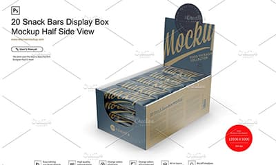 20 Snack Bars Display Box Mockup PSD