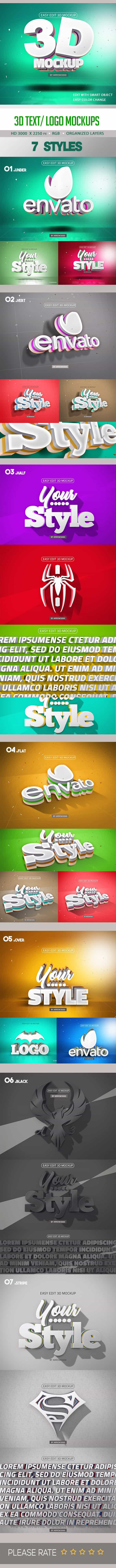 3D Logo & Text Effect Mockup PSD Template