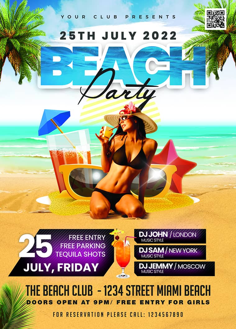 Summer Beach Party Flyer design Template Free PSD