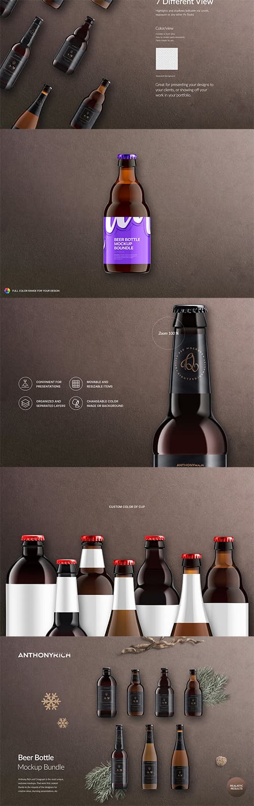 Free Beer Bottle Mockup Bundle PSD