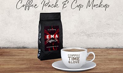 Free Coffee Packaging mockup & Ceramic Coffee Cup Mockup