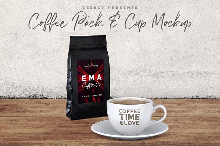 Free Coffee Packaging mockup & Ceramic Coffee Cup Mockup