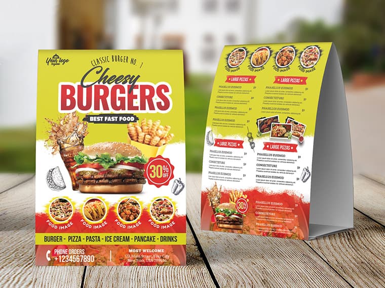 Restaurant Food Menu Table Tent Card Design Template