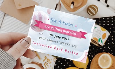 Girl Showing Invitation Card Mockup PSD Free Download