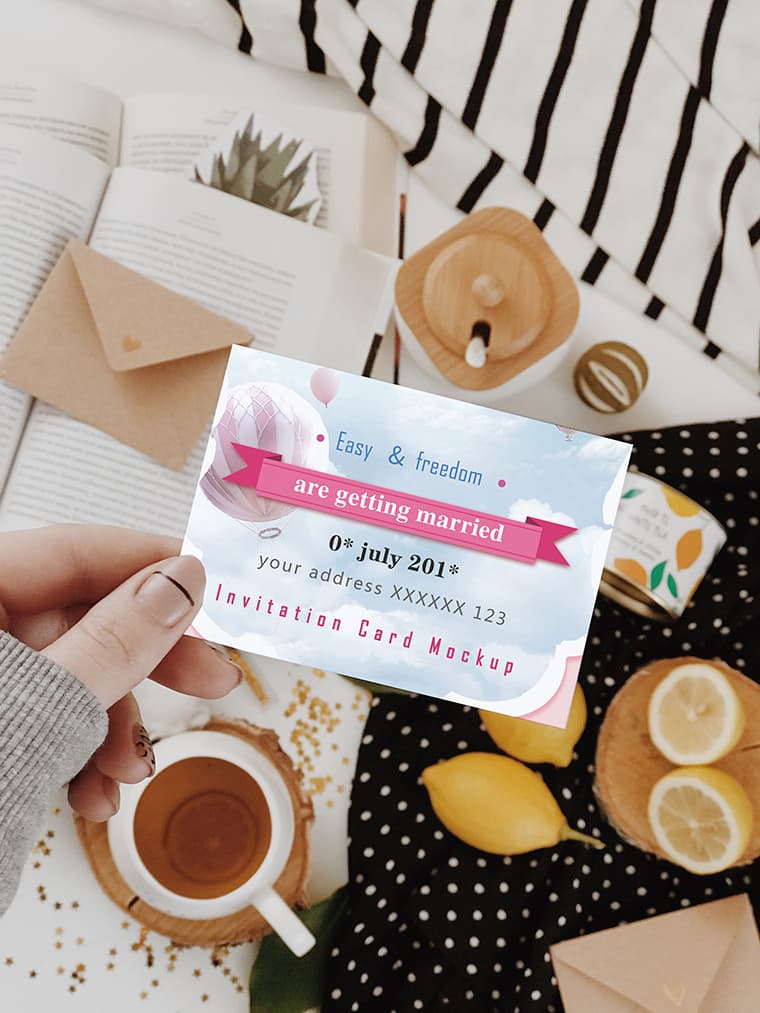 Girl Showing Invitation Card Mockup PSD