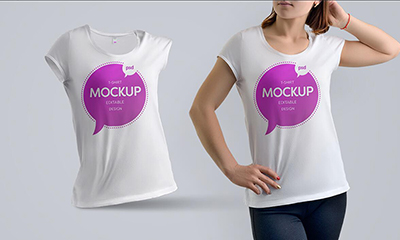 Girl Wearing T-Shirt Mockup Template PSD Free Download
