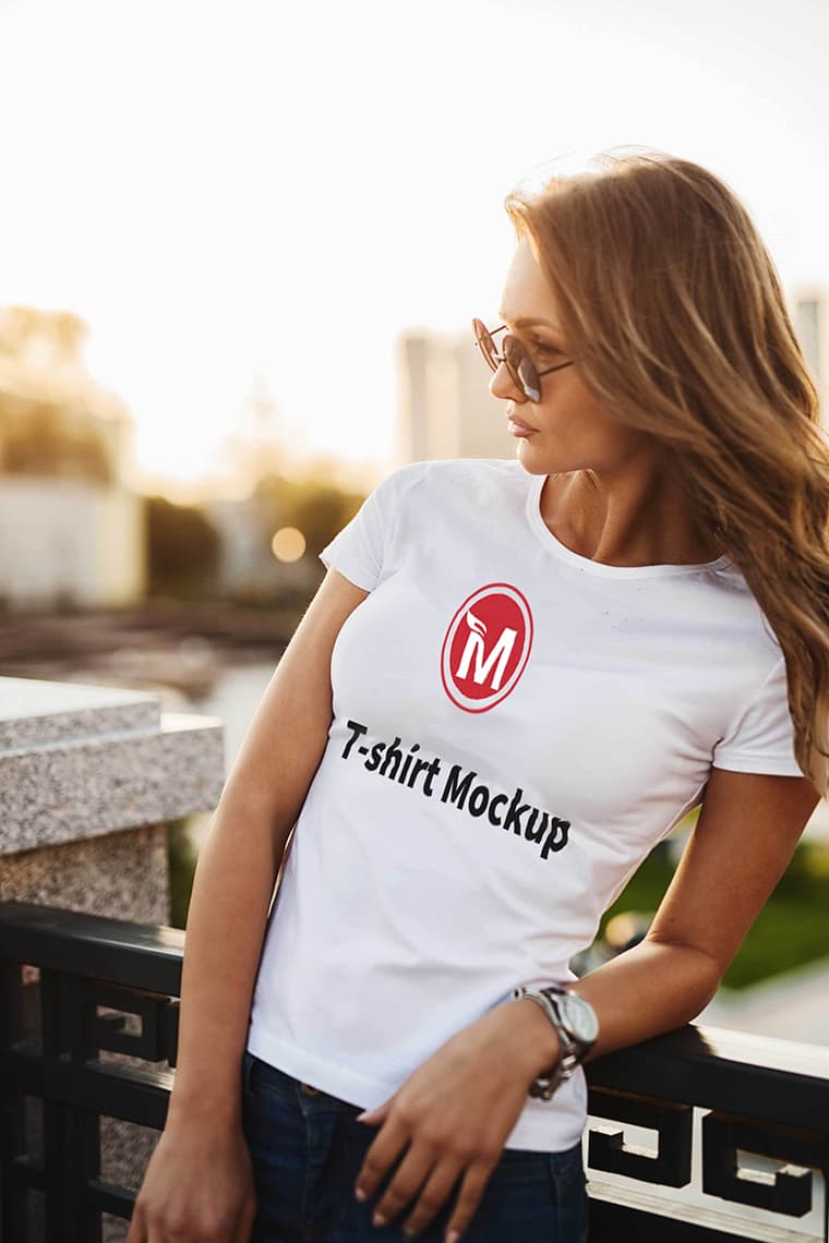 Girl Wearing T-Shirt Mockup