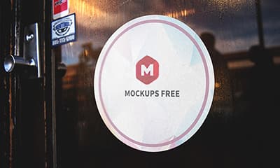 Round Sticker On Door Mockup PSD Free Download