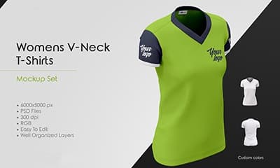 Women’s V-Neck T-Shirts MockUp Front And Back PSD Set Free Download